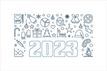 2023 New Year and Christmas concept funny banner or illustration