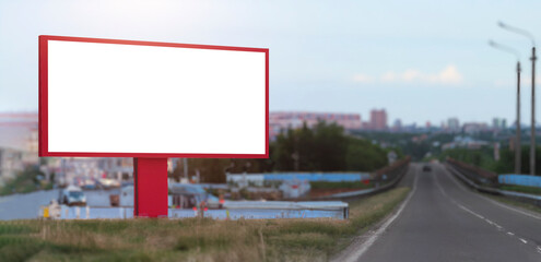 city roadside blank billboard, front view