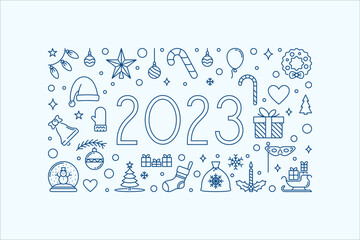 2023 Christmas Celebration thin line horizontal concept banner