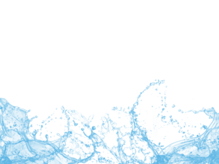 Transparent Blue water splash with bubbles blue liquid waves and Water drinks on white background. flowing, copy space, banner, website