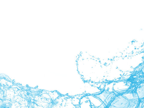 Transparent Blue water splash and Wave with bubbles drink on a white background. fluid splashing,  Protection, Development, banner, website