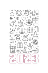 2023 Merry Christmas and Happy New Year vector concept vertical banner