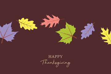 happy thanksgiving greeting card with autumn leaves