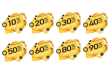 set of yellow sale banners limited time percent vector