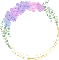 flat style hydrangea flower bouquet wreath  with golden luxury frame