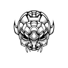 Japnese oni mask devil hand drawn illustration