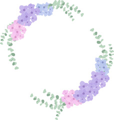 flat style hydrangea flower bouquet wreath  with golden luxury frame