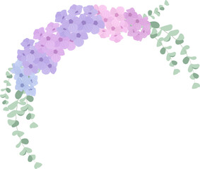 flat style hydrangea flower bouquet wreath  with golden luxury frame