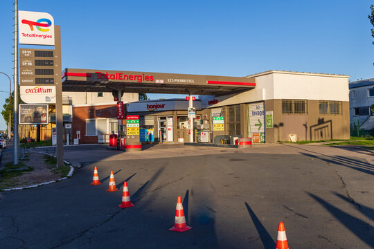 Calais, France - October 06, 2022 : Totalenergies gas station closed due to fuel shortages.