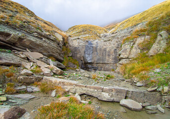 Monti della Laga (Italy) - High peaks in the mountain range Monti della Laga, Lazio and Abruzzo region, named Pizzo di Sevo and Cima Lepri, over 2400 meters, during autumn foliage.
