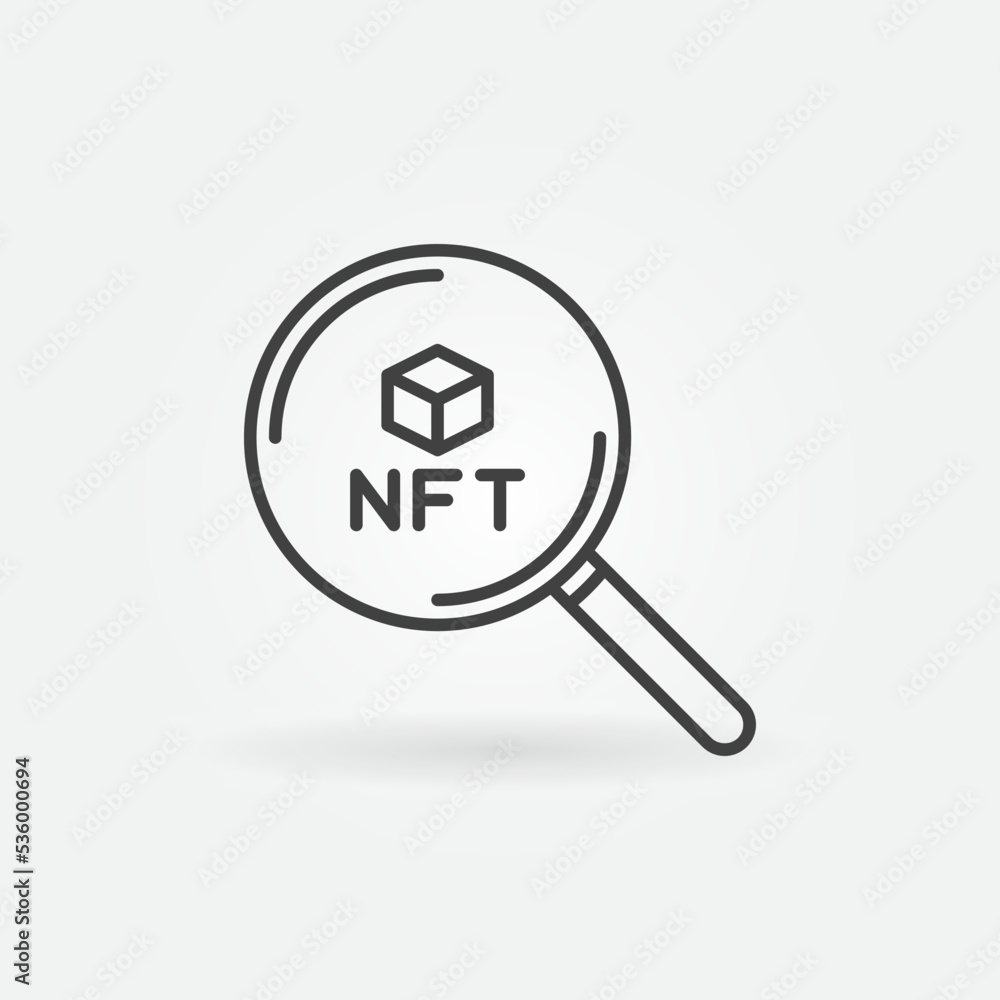 Poster magnifier with non-fungible token nft vector outline icon