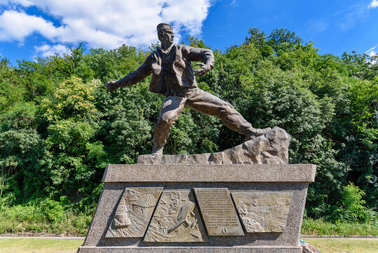 Ljig, Serbia - July 13, 2022: The monument to the Battle of Ljig in 1941 was erected in 1981 at the entrance to Ljig as a sign of lasting memory of the fight against the enemy in World War II. The aut