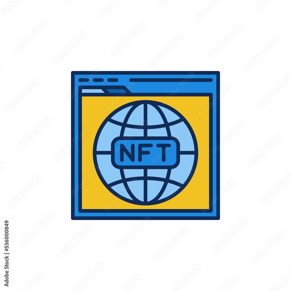 Poster nft inside browser colored icon - non-fungible token website vector sign