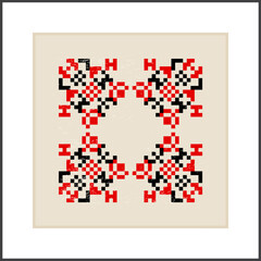 Traditional Ukrainian knitted embroidery art, ethnic mandala ornament vyshyvanka