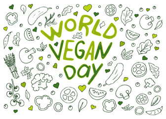 World Vegan Day. Vector Illustration of World Vegetarian Day for Social Media Post , Postcard, Banner, Greetingcard. Vector illustration on white background