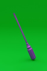 3D illustration, screwdriver, green background, 3D rendering