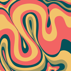 Groovy wave retro background with swirl. Retro color hippy. Simple twirl trendy design. Wavy marble groovy pattern.