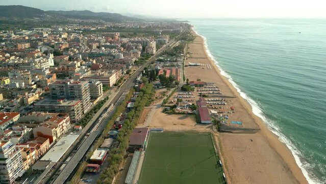 Calella Pineda de Mar Santa Susanna Costa del Maresme aerial images of the beach  Train from Barcelona to Blanes Rodalies