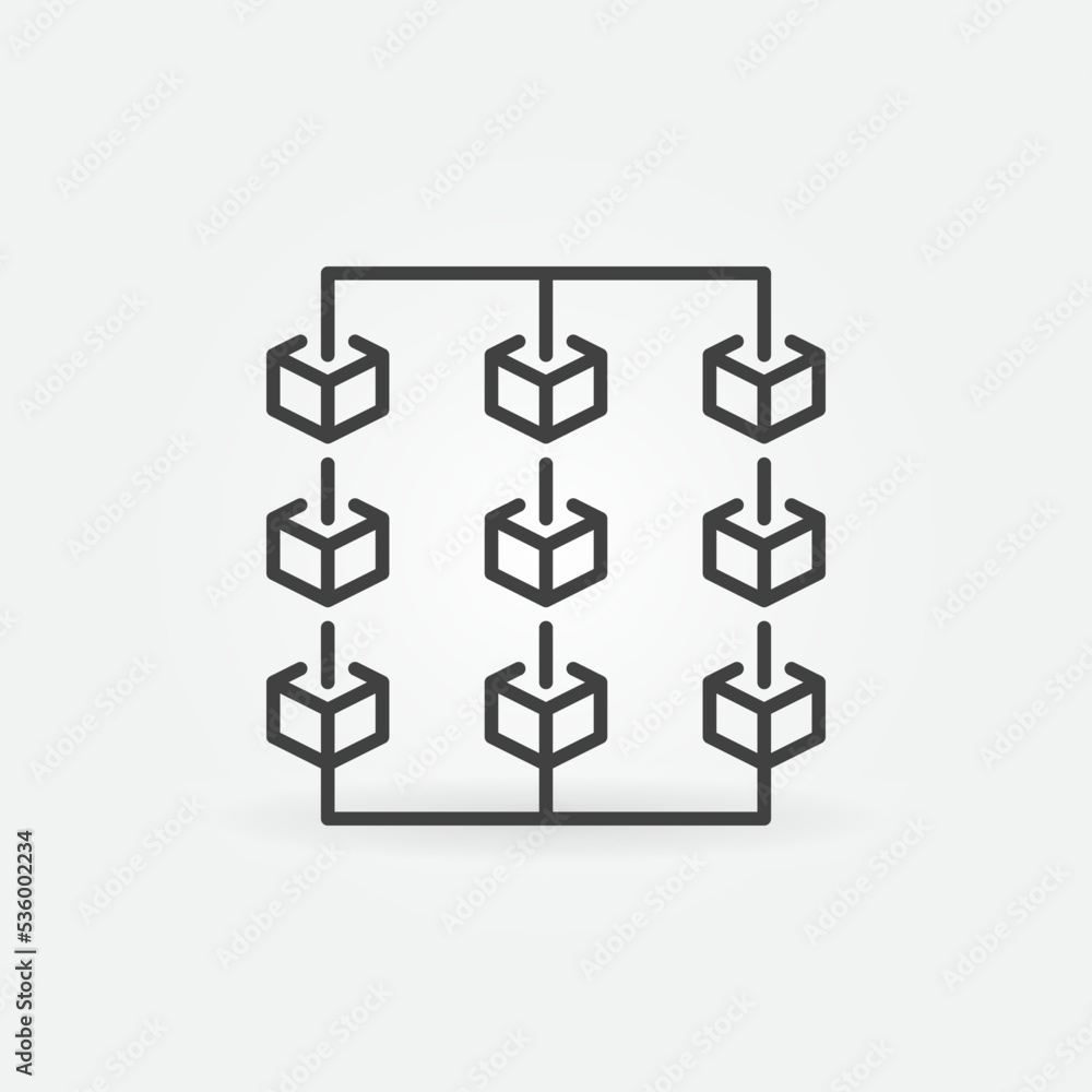 Poster blockchain technology with nine blocks vector concept linear icon