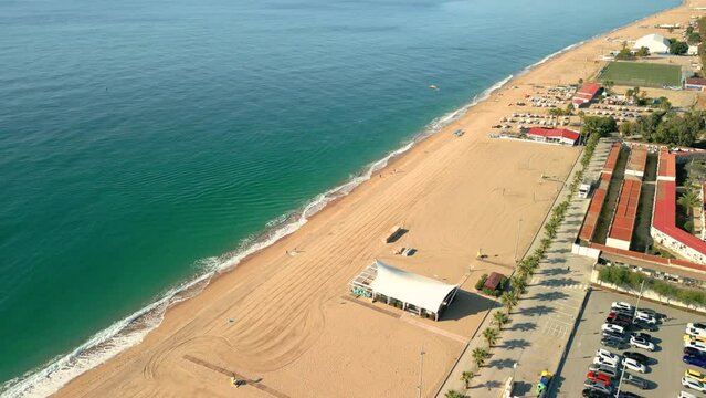 boats on the shore on the sand fishermen Calella Pineda de Mar Santa Susanna Costa del Maresme aerial images of the beach