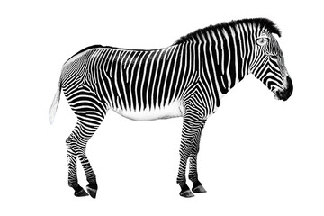 Side view of a zebra isolated on transparent background - obrazy, fototapety, plakaty