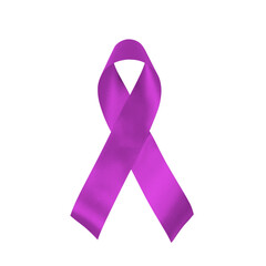 Purple awareness realistic ribbon isolated on white background, top view.