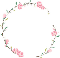 Obraz na płótnie Canvas pink magnolia heart wreath frame for valentine banner