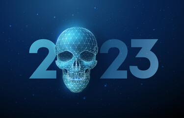 Abstract blue scull and number 2023 New Year greeting card.