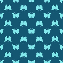 vector seamless pattern with butterflies, blue silhouettes of butterflies on a blue background, beautiful minimalistic background