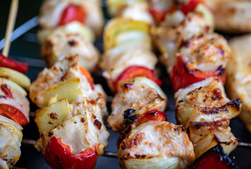 barbecue with delicious grilled meat on grill