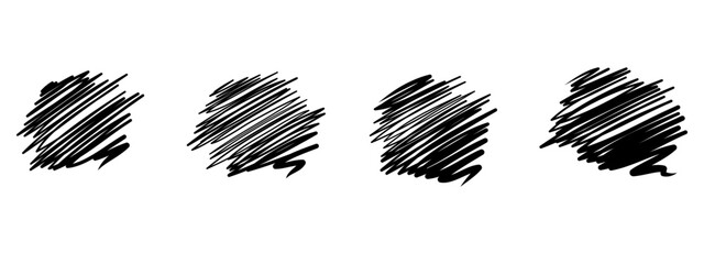 Naklejka premium Black ink stroke with marker, set of abstract spot hatching, hand drawn freehand vector illustration