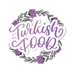 Obraz premium Turkish food letter. Design element. Traditional design. Vector lettering illustration. Healthy meal.