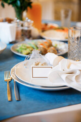 Banquet in the restaurant, serving tables, appetizers, sets