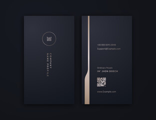 business card, dark blue and gold vertical card name, vertical luxury editable business card template