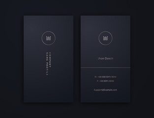 business card, dark blue and gold vertical card name, vertical luxury editable business card template