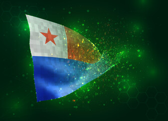 Chile, on vector 3d flag on green background with polygons and data numbers