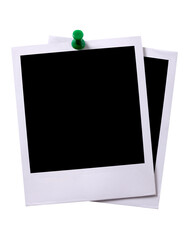 Two polaroid style instant camera photo frame prints isolated transparent background PNG file