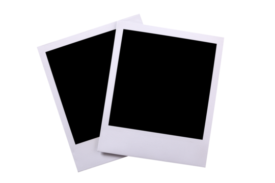 Two polaroid style instant camera print frame flat isolated transparent background photo PNG file