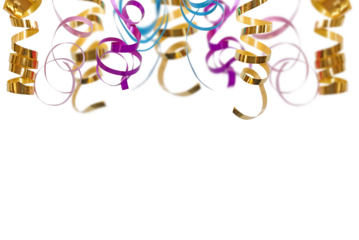 Colorful christmas streamers, holiday decor, gift ribbons isolated on transparent background