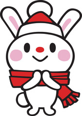 ニット帽とマフラーのかわいい冬ウサギ　全身　ベクター素材