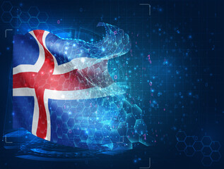 Iceland,  vector flag, virtual abstract 3D object from triangular polygons on a blue background