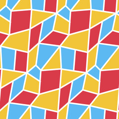 Contrast seamless pattern stained glass window red blue yellow abstract background, vector illustration for design