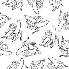 Seamless banana pattern open in doodle style.Vector illustration of fruit for textiles,packaging,backgrounds.