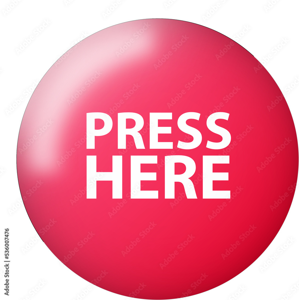 Poster press here button with realistic red emblem. click here button icon for user interface.