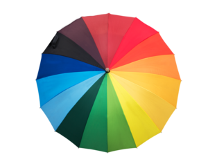 Photo of a rainbow colored umbrella isolated on transparent background, LGBT flag colors, png file