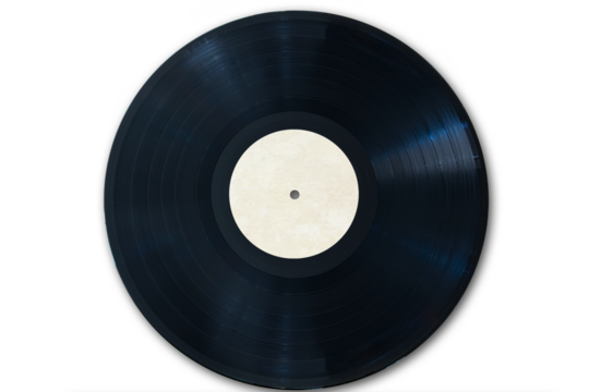 Vinyl record with a blank label isolated on white or transparent background, vintage music, png file