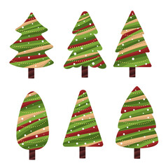 collection of Christmas tree vector element holiday flat pine tree cartoon vector 