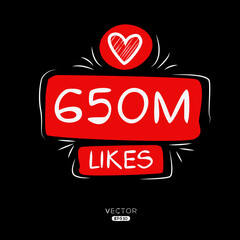 650M, 650 million likes design for social network, Vector illustration.