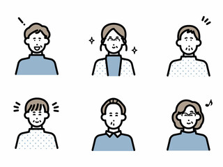ポジティブな高齢者のアバターアイコンイラストセット