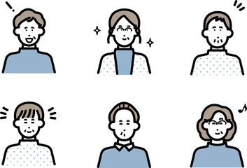 ポジティブな高齢者のアバターアイコンイラストセット